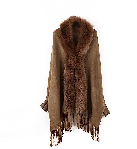 YOSICIL Mujer Chal Estola de Pelo Capa de Piel Sintética Estolas con Borla Mantón Poncho Cardigan de Punto con Bloques para Fiesta Boda Invierno Novia