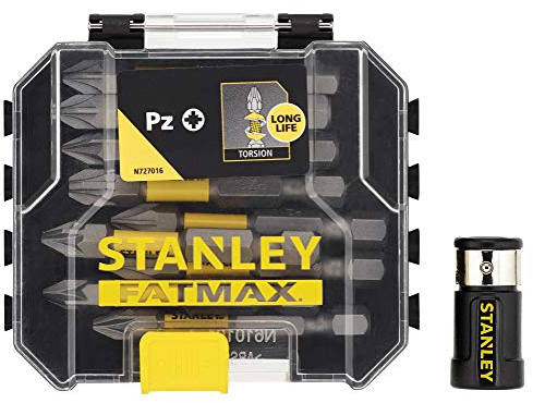Stanley FatMax 10-tlg. Torsion Schrauberbit-Set STA88565 (bestehend aus Pozidriv Torsion-Bits und Bithalter mit Metallring, im kleinen ToughCase, kompatibel mit Pro-Stack & T-Stak)