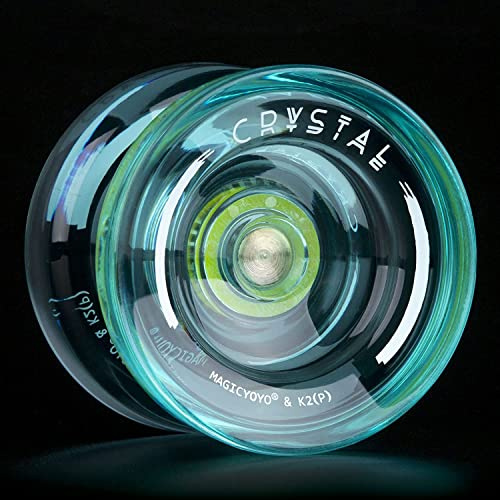 MAGICYOYO K2 Crystal Professional Finger Spin Yoyo, Responsive Yoyo for Kids 8-12 & Beginners, Durable PC Plastic Yo-yo, Includes 12 Yo yo Strings, Glove & Bag (Crystal Green)