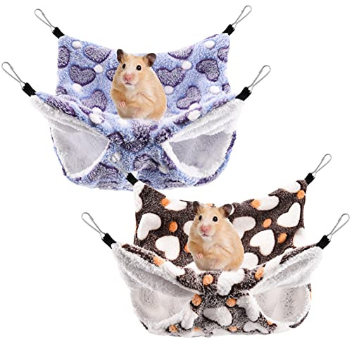 Olyee 2 Pack Small Pet Hammocks - Double-Layer Hanging Bed for Small Pets (Purple+Coffee)