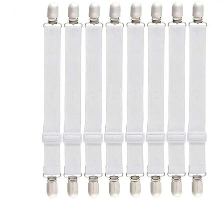 wirsindeins 8 Stück Bettlakenspanner Verstellbare Spannbettlakenhalter Elastische Betttuchspanner mit Metallclips für Bettlaken, Matratze, Bügelbrettbezug Oder Sofa