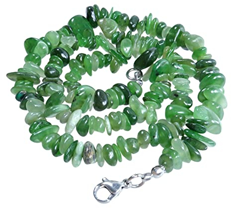 Lebensquelle Plus Edelstein Splitterkette mit Verschluss | 45 cm lang + Krabinerverschluss | Heilstein Splitter Halskette | Handgefertigt und natürlich hergestellt (Nephrit (Jade))