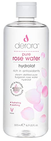 Agua de rosas pura de Derora – Spray hidrolato 100% puro y natural | Cuidado de la piel para calmar e hidratar la piel, la cara y el cabello | Vegano y libre de crueldad animal (500 ml)
