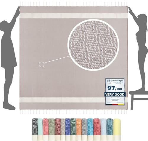 furora Holiday Serviette de Plage XXL Grande Taille 200x200 cm - Coton, Anti Sable | Plaid Plage Fouta, Femme & Homme | Pique-Nique Tapis Draps de Plage Accessoire, Couverture de Plage, Cadeau