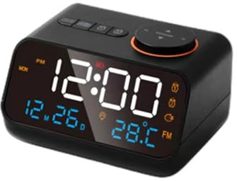 Peiruika Radio-Réveil Numérique Radio-Piloté - Avec Radio FM, Commande Variateur, 2 Alarmes - Affichage de la Température et Grand Écran