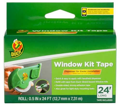 Duck Brand Window Kit Tape with Refillable Dispenser, 0.5 in x 24 Ft, Green