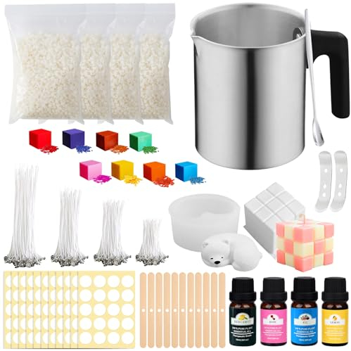 SAMISO Kerzen Selber Machen Set,Kerzenherstellung Kit,Kerzenherstellung Topf,8 Kerzenfarbe,1.2L Schmelztopf und Kerzendochte für Kerzen 4 Längen Kerzenherstellungssets & Zubehör