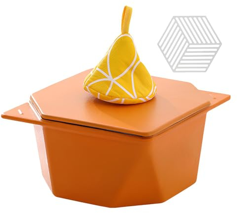 DYHQQ Forno Olandese Smaltato Con Coperchio Pentola Da Forno Olandese in Ghisa Da 3 Litri Doppi Manici Pentola Antiaderente Per Cuocere Il Pane Cuocere Al Forno Sicuro Su Tutti I Piani Cottura,Arancia