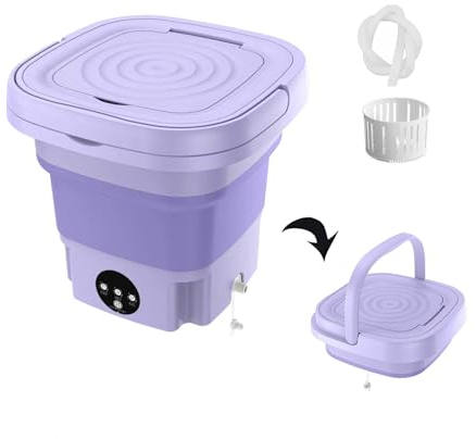 Minilavadoras Portatiles ， Lavadora Plegable PortáTil 8L con 3 Modos De Limpieza Profunda,con Blu-Ray Lavadora Carga Superior para Acampar,Hogar,Viajes,Purple
