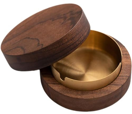 Hölzern Windaschenbecher, Aschenbecher, Winddichter Geruchsdicht, Aschenbecher mit Deckel, Gelten Die Party, Bar, Büro, Wohnzimmer (Gold)