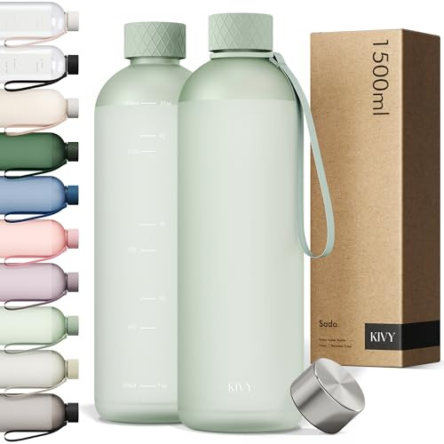 KIVY Trinkflasche 1,5 Liter- Kohlensäure geeignet & Auslaufsicher - Für Sport, Schule & Büro - Sport Trinkflasche Gym - Wasserflasche 1,5 Liter Sprudel geeignet - Spülmaschinenfest