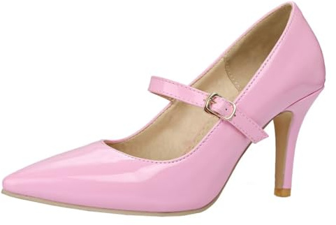 HSyc JRX Escarpins à talons hauts Stiletto pour femme avec boucle et talon de 8 cm Mary Jane, Rose, 37 EU