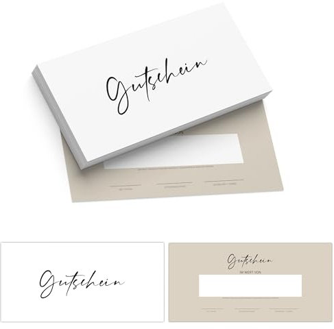 Gutscheinkarten zum Selbstausfüllen (25er DIN Lang) - Blanko Gutschein zum Ausfüllen als Vorlage für Massage, Kosmetik, Friseur und Andere | Gutscheinvorlagen auf 300g Cremepapier
