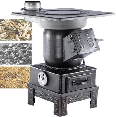 Poele À Bois Fonte Bouilleur Polyvalent Poêle A Bois D'intérieur pour Le Chauffage Domestique, Poêle À Économie D'énergie pour Cuisine en Plein Air, Pique-niques