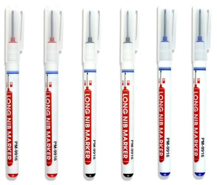 SIRLOMU 6 Piezas Marcador de Agujeros Profundos, Lápiz de Carpintero, Punta Extra Larga, Lápiz de Construcción para Paredes de Madera, Metal, Concreto, Azulejos, Plástico (20mm) (Negro Azul Rojo)