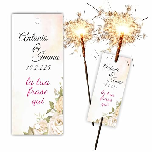 Mr Pubblicità - n.100 Cartoncino etichette Stelline Scintille Matrimonio personalizzati – Decorazioni Nozze, Sposi, Anniversario, Compleanno, Feste – Aggiungi Nomi e Frase a scelta (Modello 10)