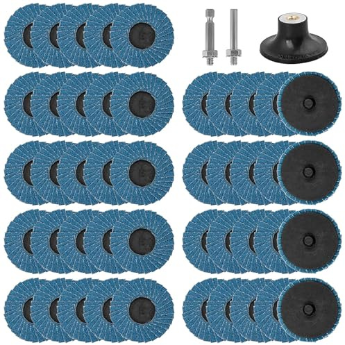 Lot de 48 disques à lamelles de 5,1 cm - Grain 80 - Disques de ponçage à verrouillage automatique - Support de disque de ponceuse avec tige de 6,35 mm - Roues de ponçage pour enlever la rouille de la