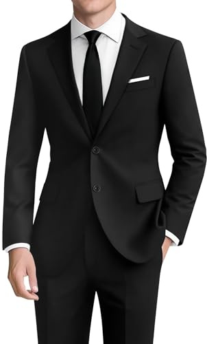 Suits for Men Classic Fit 2 Piece Black Suits Slim Jacket Black Tuxedo for Men Regular Fit for Business Wedding Prom Party (Regular,42R)