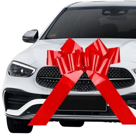 Grand Nœud Cadeau Rouge 58 cm / 23 Pouces, Nœud XXL Voiture, Grand Nœud Rouge Auto-assemblable Réutilisable pour Mariage, Anniversaire, Noël, Fêtes, avec Ventouses