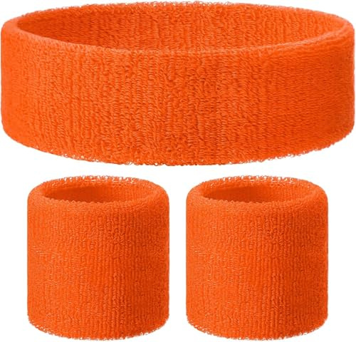 Set Fasce Sudore Neon, Anni Set Fascia per Sudore '80, 80 Neon Sweatband, Anni 80 Neons Sweatband Set, Fascia Da Polso Sportiva, Accessori Annis 80 Donna, per Cosplay Carnevale Festa (Arancione)