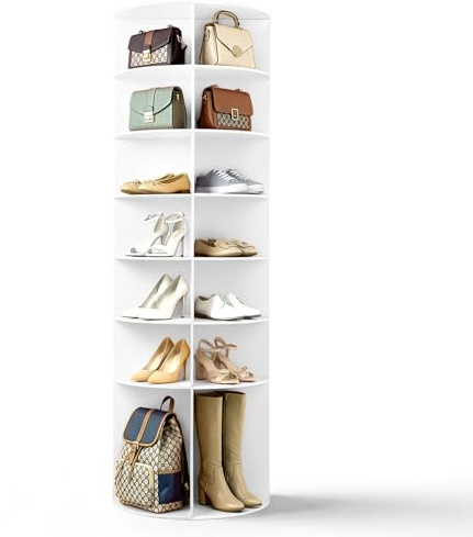 LEADZM Étagère à Chaussures rotative à 7 Niveaux Blanc | présentoir à Chaussures Rotatif à 360°, Organisateur sur Pied de Type Plateau tournant, pour Salon, entrée