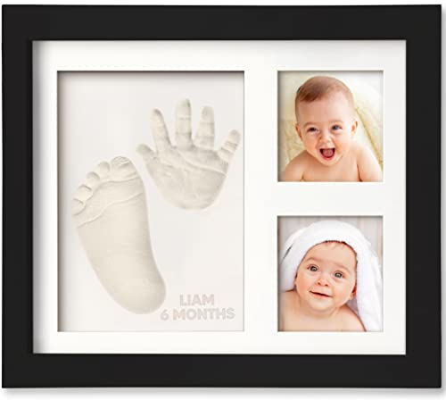 Baby Handabdruck und Fußabdruck Set - Gipsabdruck Baby Hand und Fuß für Neugeborene - Handabdruck Baby Bilderrahmen ​- Fußabdruck Baby Gipsabdruck Set - Baby Dusche Baby Abdruckset (Onyx Black)