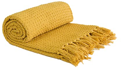 Emma Barclay Honeycomb – Überwurfdecke aus recycelter Baumwolle mit Schlichter Waffelstruktur für Stuhl, Sofa und Sofa in Ocker – 50 x 60 (127 x 152 cm)