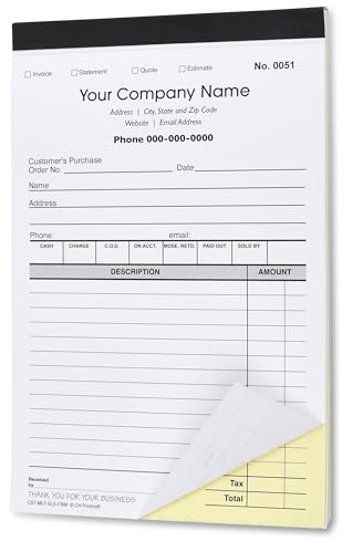 CH Printco Custom Sales, Invoice, Statement, Estimate, Quote, Personalized Multipurpose Duplicate Carbonless Form with Your Company Name - 2 Books (100 Sets) 5-1/2 Wide x 8-1/2 Tall.