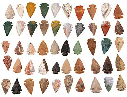 KVK Crystals Lot of 50 Indian Arrowheads Agate Chert Flint New Project Points 1 1/2 L