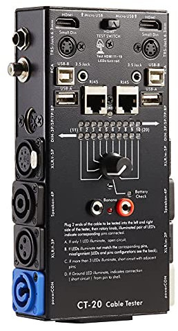 MFL. 15-Plug Audio Cable Tester Line Finder Black 15-in-1 Cables Checker 10-Way Switch Wire Tracker with LED Indicators, Rectangular