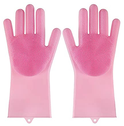 HUAYINGMEI Dishwashing Gloves Kitchen Magic Gloves Dishwashing Brush (Pink)