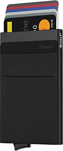 Bronzi® Portafoglio Uomo Slim Piccolo | Portacarte Uomo Donna Portatessere Porta Carte Di Credito | Portafogli Mini Protezione RFID con Portamonete | Box Regalo - Brand Italiano (Nero)
