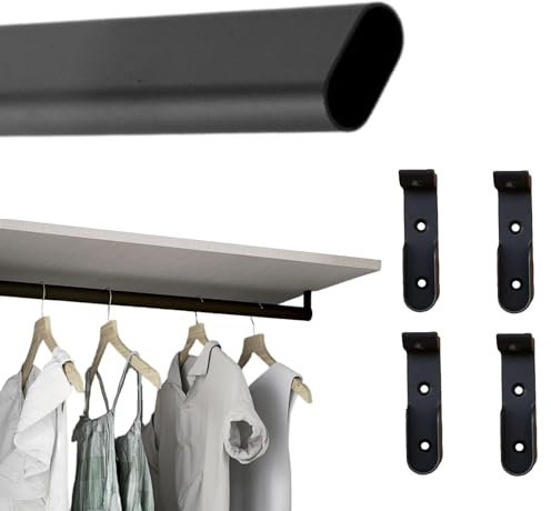 Evotrade 2 METRI Bastone Tubo Asta Appendiabiti Ovale 15x30 in Metallo per Armadio Guardaroba - Made in ITALY Verniciato a Polveri - Barra 2 Metri Con 4 Supporti Laterali In Tinta - Colore Metal Grey