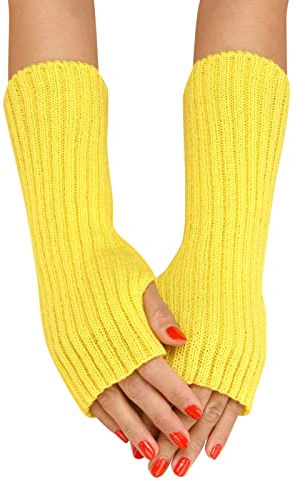Winter Gestrickte Handschuhe für Damen Lang Handwärmer Stulpen Fingerlose Armstulpen Warm Strick Handschuhe Armwärmer Stulpen für Damen Pluswärmer Fingerlose Halbfinger Handschuhe (Gelb, One Size)
