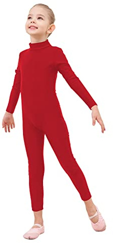 Genfirdom Girls Unitards Long Sleeve Full Body Leotard Kids Turtleneck Bodysuit for Dance Costume Gymnastics 3-12 Years(Red,9-10)