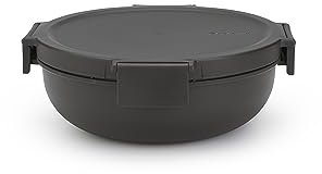 Brabantia - Make & Take Ensaladera 1.3L - Bandeja Extraíble para Condimentos & Aliños - Cierre de Clic Seguro - Cierre Hermético - Apta para Congelador, Microondas & Lavavajillas - Gris oscuro