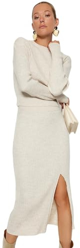 Trendyol Ensemble Pull et Jupe en Tricot uni pour Femme Chemise, Rock