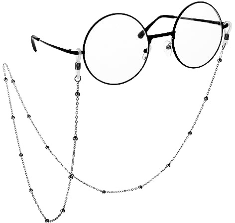 WLLHYF Chaîne de lunettes pour femme, porte-sangle autour du cou, chaîne de lunettes de lecture solaire pour femme, masque facial, lanière, collier argenté, Noir , 20
