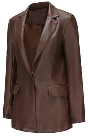 babao Ladies Faux Leather Blazer Vegan Pleather Biker Leather Coat Motorcycle Outerwear