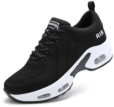 Running Shoes for Women Black Trainers Ladies Arch Support Memory Foam Plantar Fasciitis Orthopedic Shoes Air Cushion Lace Up Gym Sneakers Black White UK 6