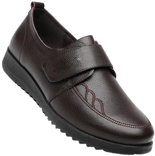 AZMAHT Scarpe per Piedi Gonfi Impermeabili in Pelle Scarpe Uomo Ortopediche Scarpe con Piedi Larghi gonfi e Piedi Grassi Pantofole Diabetici Donna Scarpe Comode Anziani,Marrone,43/265mm