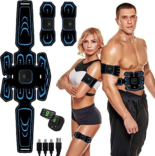 WARDBES EMS Trainingsgerät, 6 Modi & 9 Intensitäten, USB-Wiederaufladbarer Tragbarer Muskelstimulator, Elektrisch für Bauch, Arm, Bein-Fitness Trainings Gang,EMS Muskelstimulator, Bauchmuskeltrainer