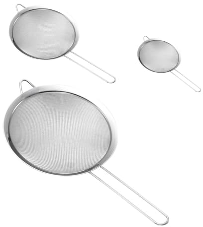 Fine Mesh Strainers - Set of 3 Stainless Steel Sieves for Baking, Cooking, Food Preparation - Durable, Easy to Clean Kitchen Strainers with Ergonomic Handle