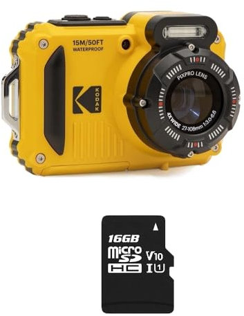 KODAK Pixpro Pack WPZ2 + 1 Tarjeta SD – Compact 16M Pixels, Impermeable a 15 m, antigolpes, Video 720p, Pantalla LCD 2,7 – Batería de Li-Ion – Amarillo