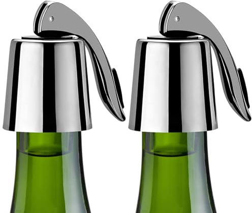 Pafusen Wine Stoppers Set of 2, Stainless Steel Wine Bottle Stopper with Silicone Seal, Reusable Wine Freshness Keep, Wine Saver Wine Bottle Sealer Stopper, Wine Accessories Gift (Polished)