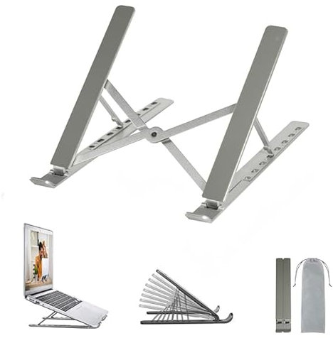 OUGEP Supporto PC Portatile, Alluminio 8 Livelli Regolabile & Raffreddamento Porta PC Laptop Stand per Computer Portatili e Tablet 10-17.3 Tablet (Grigio)