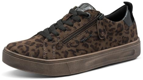 Tamaris Comfort Damen Sneaker flach mit Reißverschluss Freizeit, Mehrfarbig (Dark Leopard), 42 EU