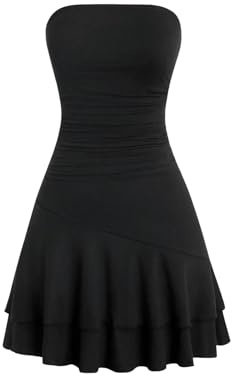 SweatyRocks Mini robe bandeau sans bretelles pour femme - Robe tube - Sans manches - Robe d'été courte - Robe de fête Y2K - Avec ourlet à volants, Noir , S