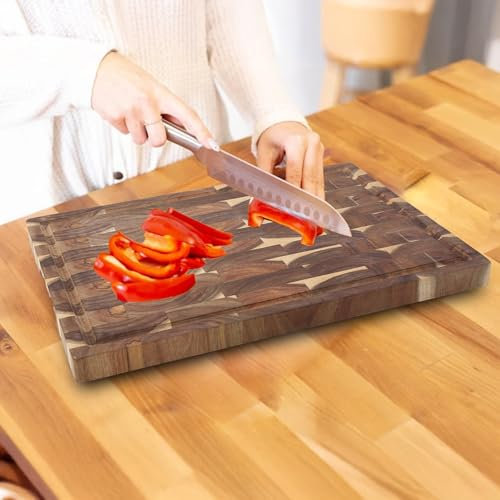 Tagliere reversibile in legno di acacia, con manico profondo e manici, per carne, verdure, formaggio, frutta, 40,6 x 30,5 x 0,3 cm, 20,3 cm