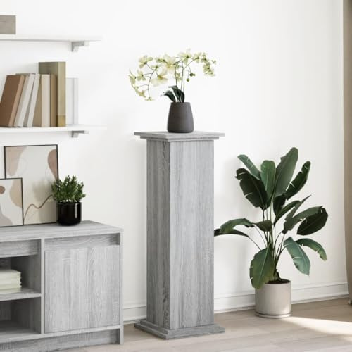 Homgoday Postament med förvaringsutrymme dekorativt stativ blomställ blompelare trädgårdspelare växtstativ grå Sonoma 31 x 30 x 90 cm träbaserade material